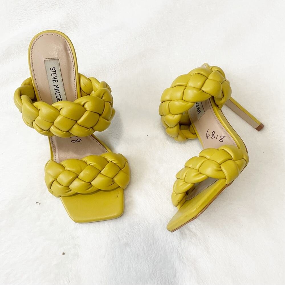 Steve Madden Kenley Citron yellow heeled sandal braided leather size 7 - Picture 3 of 8